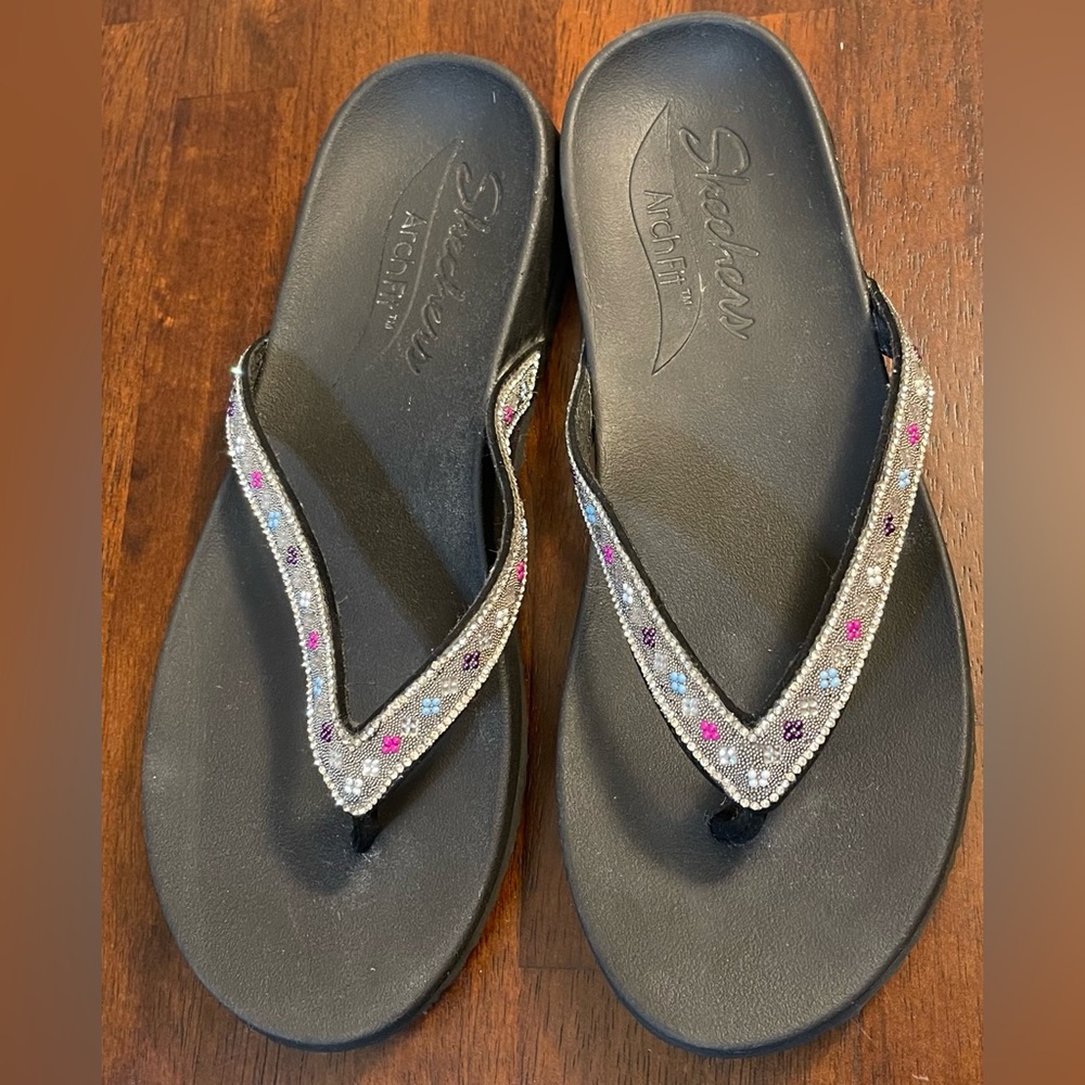 Skechers Bling Arch Fit Flip Flops Sz 10